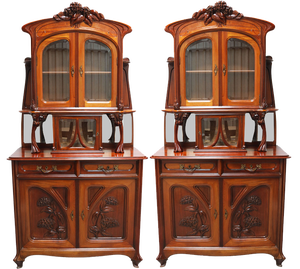 Monumental Art Nouveau Buffet Cabinets by Maison Gouffé Jeune 1902 Paris Mahogany Judgedstil, Set of 2