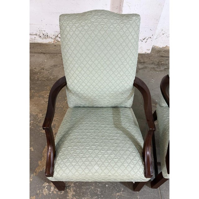 Wood Pair of Textured Sea-Foam Green Upholstered Arm Chairs For Sale - Image 7 of 11