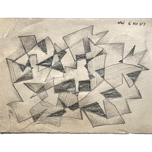 A 1951 Cubist graphite on paper Abstraction by Artist Harold Haydon. Artwork size: 3" x 4". Archivally matted to: 14" x...