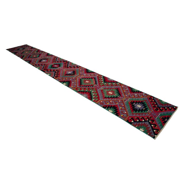 1970s Vintage Turkish Oushak Runner Rug Kilim - Handmade Extra Long Hallway Decor , Stair Runner 2′9″ X 19′8″ For Sale - Image 5 of 14