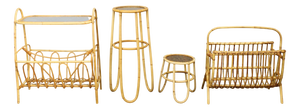 Mid-Century Modern European Rattan Accessories Set with Tables and Magazine Racks, 1960s, Set of 4