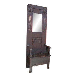 Late 19th Century American Antique Oak Hall Tree With Storage Bench For Sale