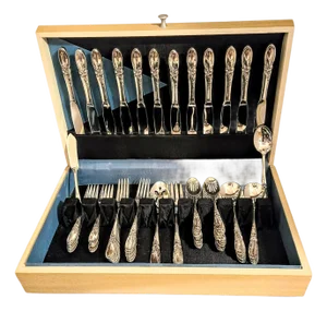 Twelve Complete Five Piece Placesettings Plus Extras Nouveau Orchid Silverplate Flatware- Set of 77