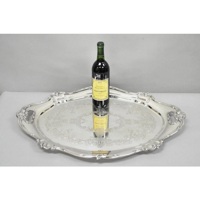 Antique Gorham Silver Plated Victorian Oval Butlers Serving Platter Bar Tray. Circa Early 20th Century. Measurements:...