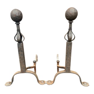 Antique Cast Iron Cannonball Andirons For Sale