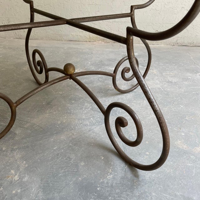 Hollywood Regency Scrolled Steel and Marble Round Dining Table For Sale - Image 10 of 11