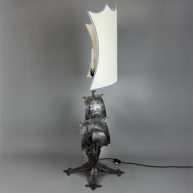 Large Sailing Ship Lamp Sculpture in Wrought Iron, 1950 For Sale - Image 3 of 18
