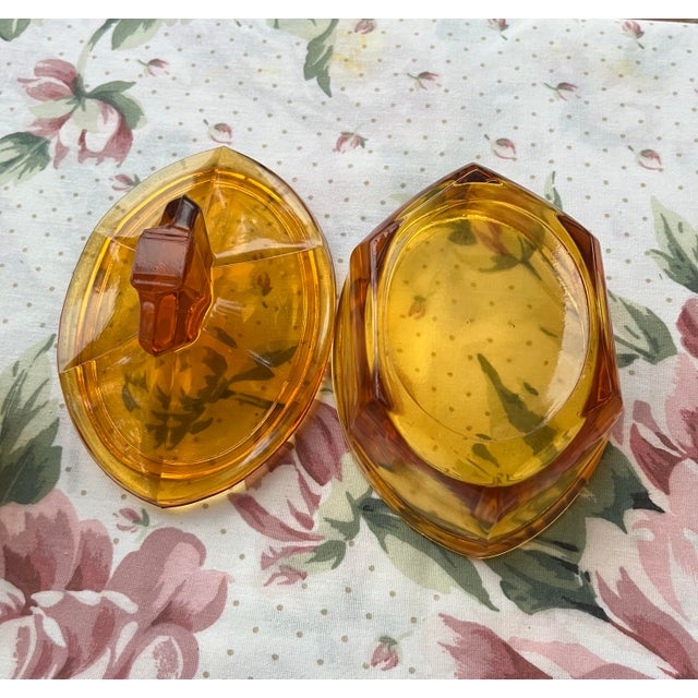 1930s Art Deco Czech Bohemian Cut Amber Glass Dresser/ Vanity Set - 3 Piece Set For Sale - Image 4 of 10