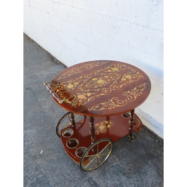 French Inlay Drop Leaf Bar Server Tea Coffee Cart 6339 For Sale - Image 13 of 18