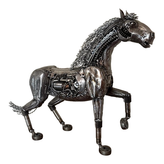 Vintage Industrial Recycled Metal Horse Sculpture Signed For Sale