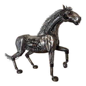 Vintage Industrial Recycled Metal Horse Sculpture Signed