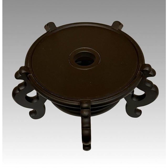 Extra Large Chinese Dark Ebony / Black Matte Carved Wooden Display Stand Pedestal 11.75”/17” For Sale - Image 4 of 6