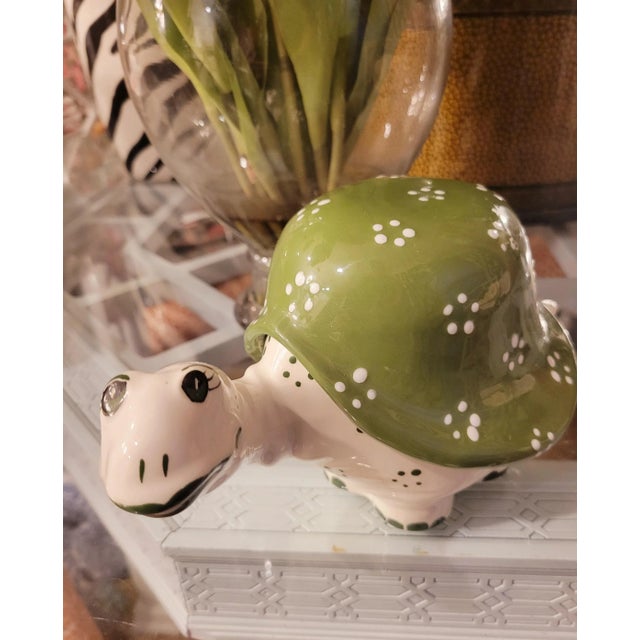 Ceramic Vintage Ceramic Turtle Catchall Green White Decorative Room Accent For Sale - Image 7 of 8