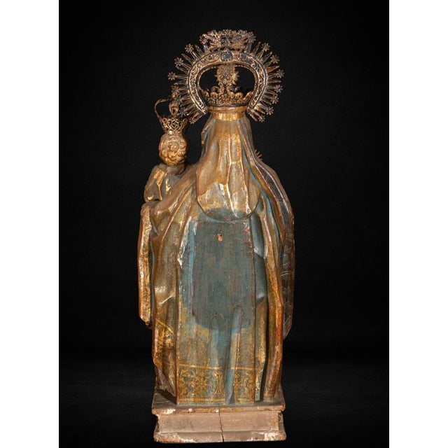 16th Century Spanish Polychrome Virgin and Child Sculpture For Sale - Image 6 of 10