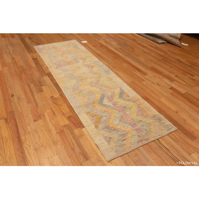 An Artistic And Decorative Rustic Colorful Tribal Geometric Chevron Design Hallway Runner Rug, Country of Origin: Central...