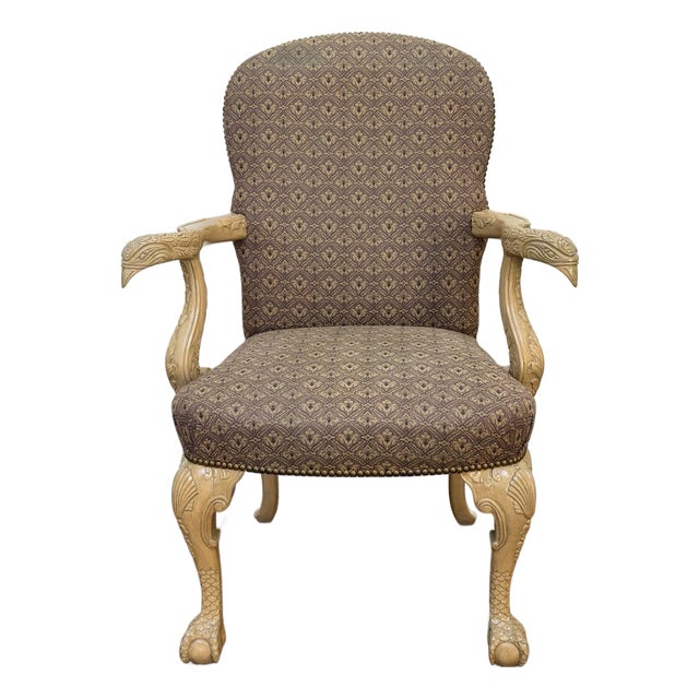 Vintage Carved Eagle Arm Throne Chair For Sale