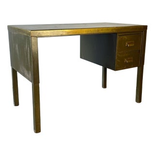 Vintage Industrial Single Pedestal Steel Desk For Sale