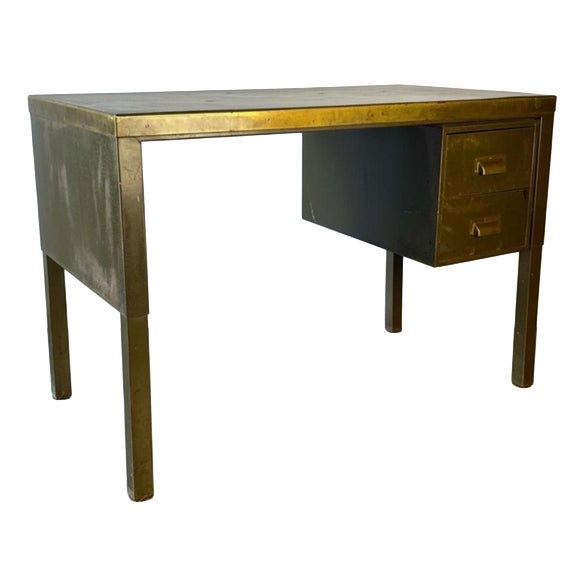 Vintage Industrial Single Pedestal Steel Desk For Sale