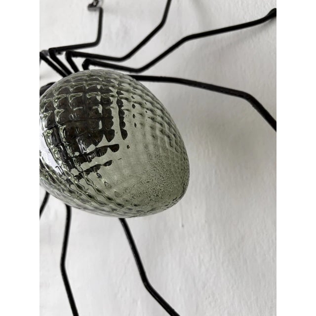 Metal Midcentury Italian Brutalist Spider Detailed Rare Green Glass Body Sconce For Sale - Image 7 of 11