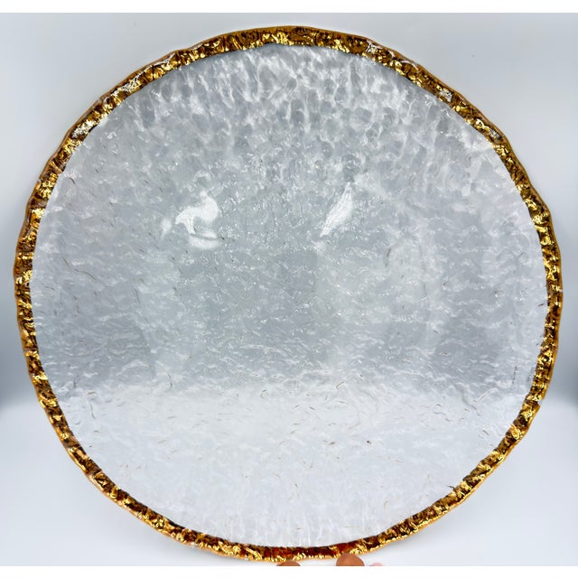 1980s 1980s Mid-Century Modern Crystal Ivv Glacier Ice Serving Platter Cake Plate Italy 10k Gold Trim 14.5" For Sale - Image 5 of 8