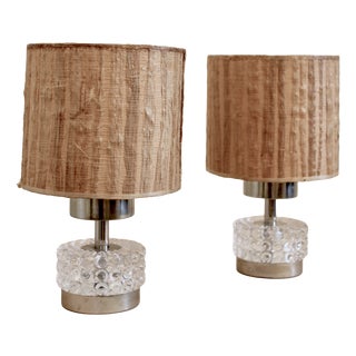 Small Vintage Italian Pressed Glass and Chrome Table Lamps, 1970s, Set of 2 For Sale