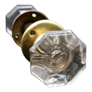 Vintage Concave Center Clear Glass Octagon Passage Door Knob Set