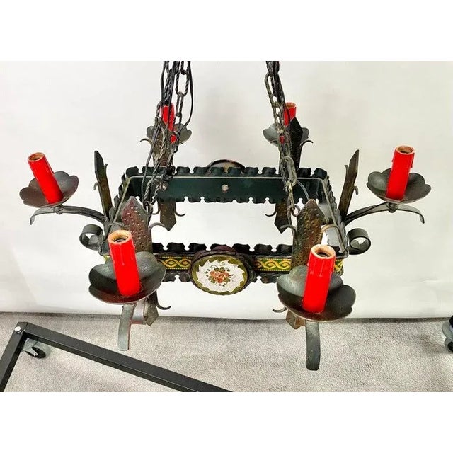 Gothic Antique French Gothic Chandelier, Wrought Iron, 6 Lights, 1890s For Sale - Image 3 of 13