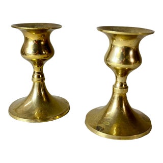 Pair of Low Brass Candlesticks For Sale