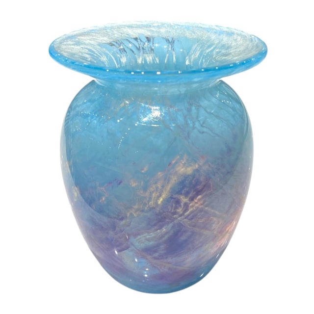 Michael Nourot Signed Art Glass Vase, Blue and Purple Swirl For Sale - Image 11 of 15