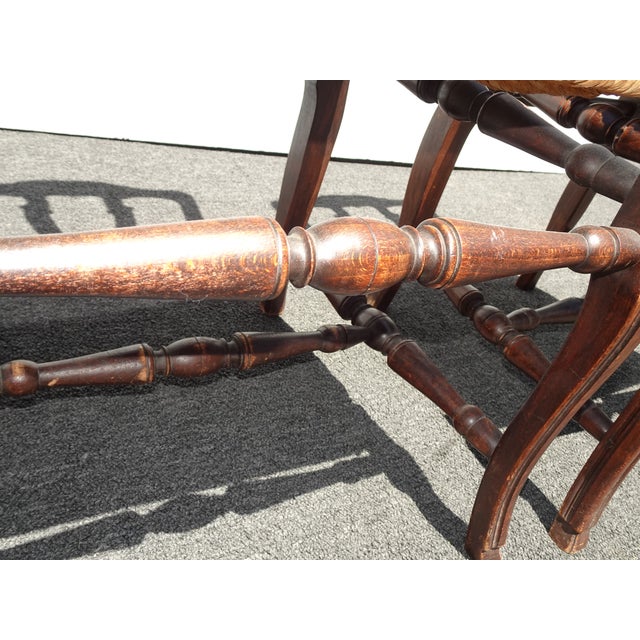 Pair of Antique French Provincial Style Ornate Carved Rush Seat Side Chairs For Sale - Image 12 of 17