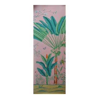 Palm Tree Hand Painted Wallpaper Chinoiserie Mural Panel 36"wx96" Panel For Sale