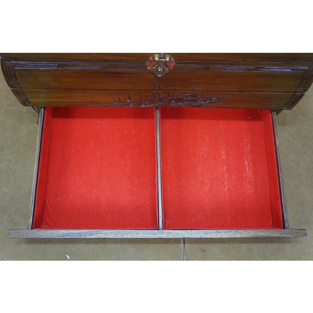 Late 20th Century Japanese Camphorwood Brass Okinawa Pagoda Jewelry Chest Box 17" For Sale - Image 16 of 18