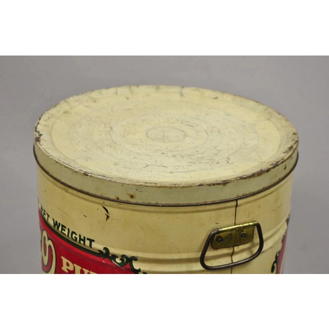 Mid 20th Century Vintage Raco 25 Lbs. Advertising Lard Tin Metal Can Reading Pa Twin Handles For Sale - Image 5 of 10