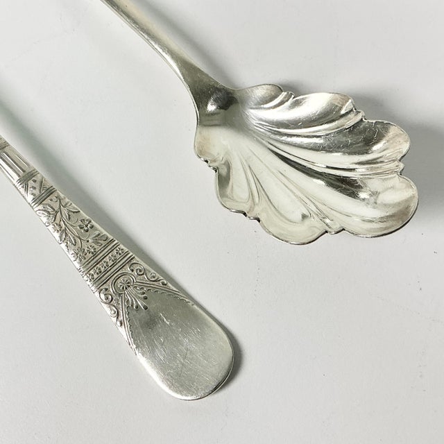 Art Deco Early 20th Century Art Deco Neoclassical Boho Chic Silverplate Scalloped Fan Shell Serving Spoons - A Pair For Sale - Image 3 of 10