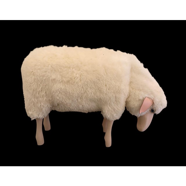 2020s Lalanne Style Life-Size Carved Wood and Sheepskin Sheep Stool or Statue For Sale - Image 5 of 5