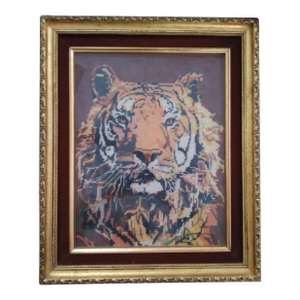 1970s Framed Tiger Needlepoint