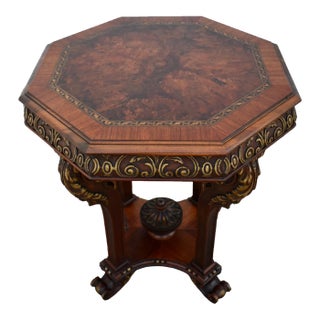 Antique Carved & Inlaid Walnut Italian Renaissance Style Center Table For Sale