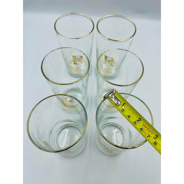 Rare Mid 20th Century Gold Leaf Monogram “R” Highball Glasses – Set of 6 For Sale - Image 10 of 12