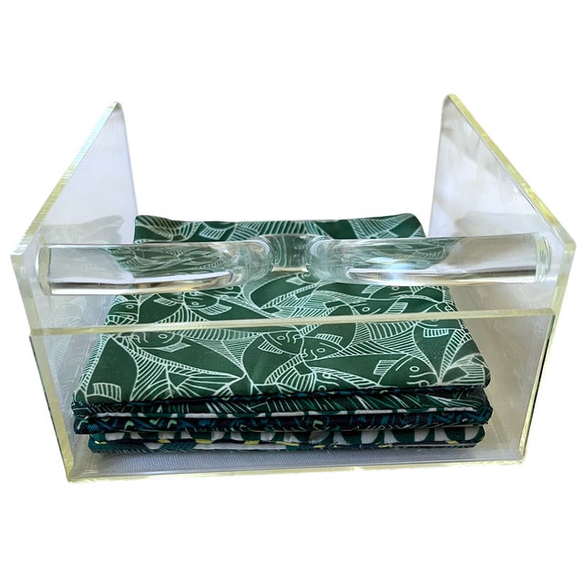 1970s Vintage Sculptural Lucite Cocktail Napkin Holder With Curved Swing Arm For Sale - Image 5 of 11