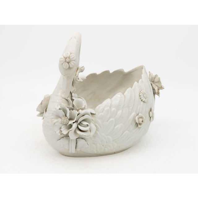 Ceramic Italian Porcelain Swan Cachepot, Off White, Early 20th C. For Sale - Image 7 of 9