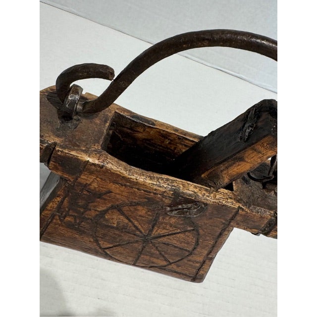 Antique Hand Carved Wooden Oil or Grease Carrier "Oil Purse" For Sale - Image 6 of 8