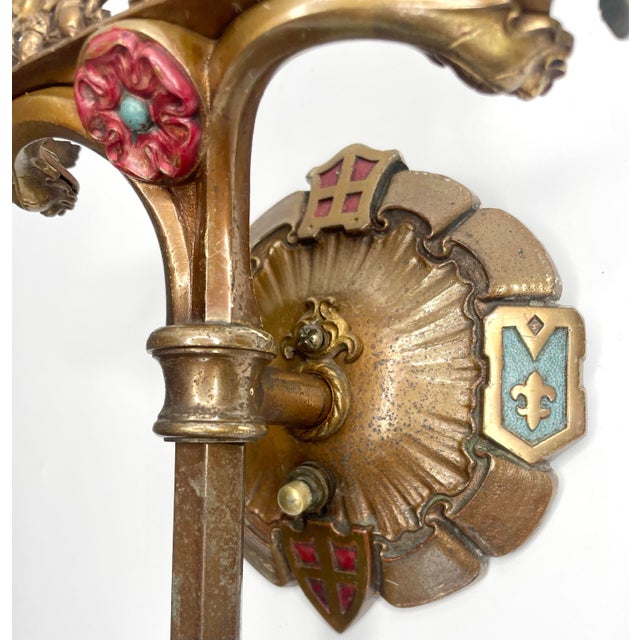 Antique Arts & Crafts Sconce Spanish Revival 1920s Polychrome Lighting - a Pair For Sale In New York - Image 6 of 7