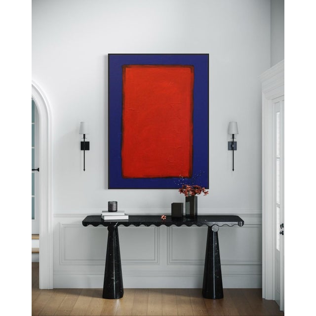 Bodasca, Red on Blue Abstract Composition, 2025, Acrylic on Canvas For Sale - Image 11 of 13
