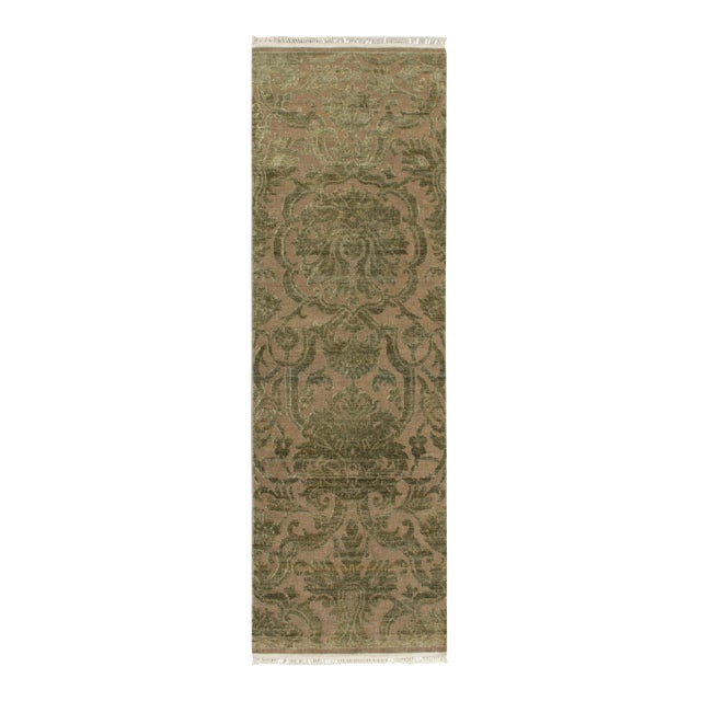 2010s Rug & Kilim’s European Style Runner in Beige With Green Floral Patterns For Sale