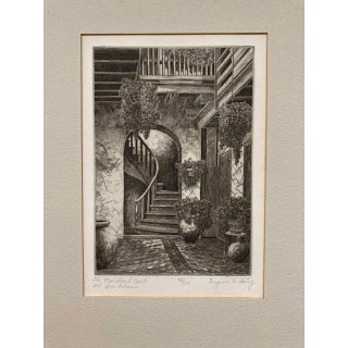 Marchand Courtyard (Signed French Quarter New Orleans Etching Print), Eugene Loving For Sale