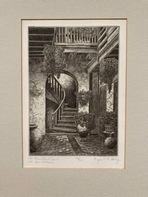 Marchand Courtyard (Signed French Quarter New Orleans Etching Print), Eugene Loving