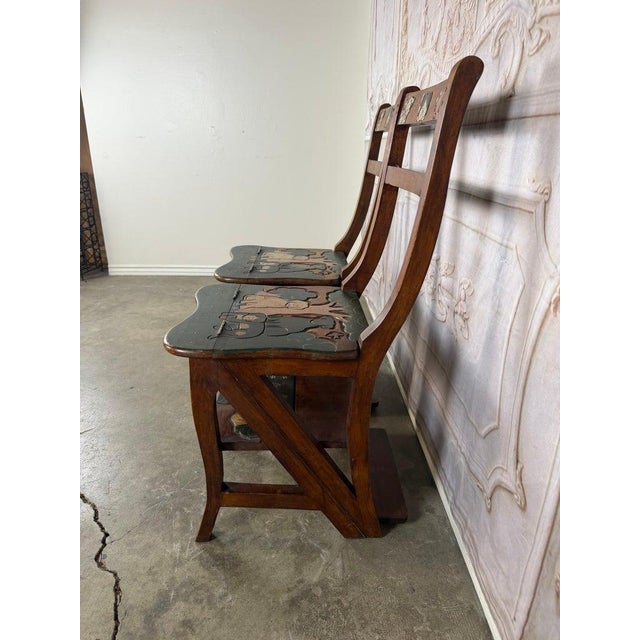 Pair of Hand-Painted Convertible Library Step Ladder Chairs With Dog Motif For Sale - Image 13 of 15