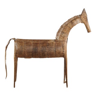 Vintage Indian Riveted Iron Horse Sculpture with Rustic Patina For Sale