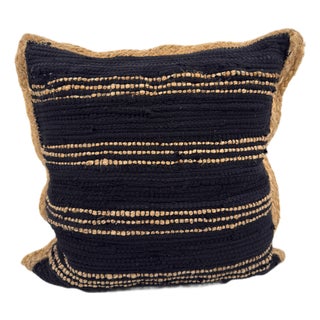 Handwoven Jute & Cotton Pillow Cover 20x20 With Beautiful Contrast Jute Stripe Details - Handcrafted in India For Sale
