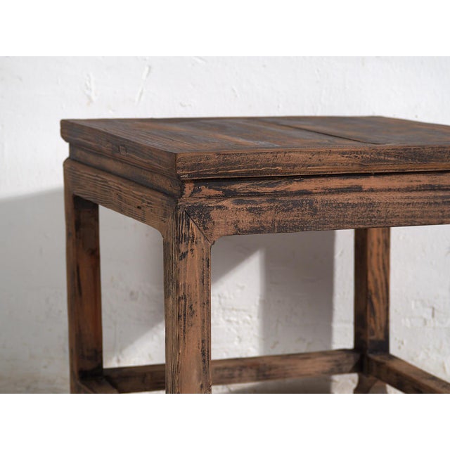 Wood Antique Wood Square Side Table For Sale - Image 7 of 11
